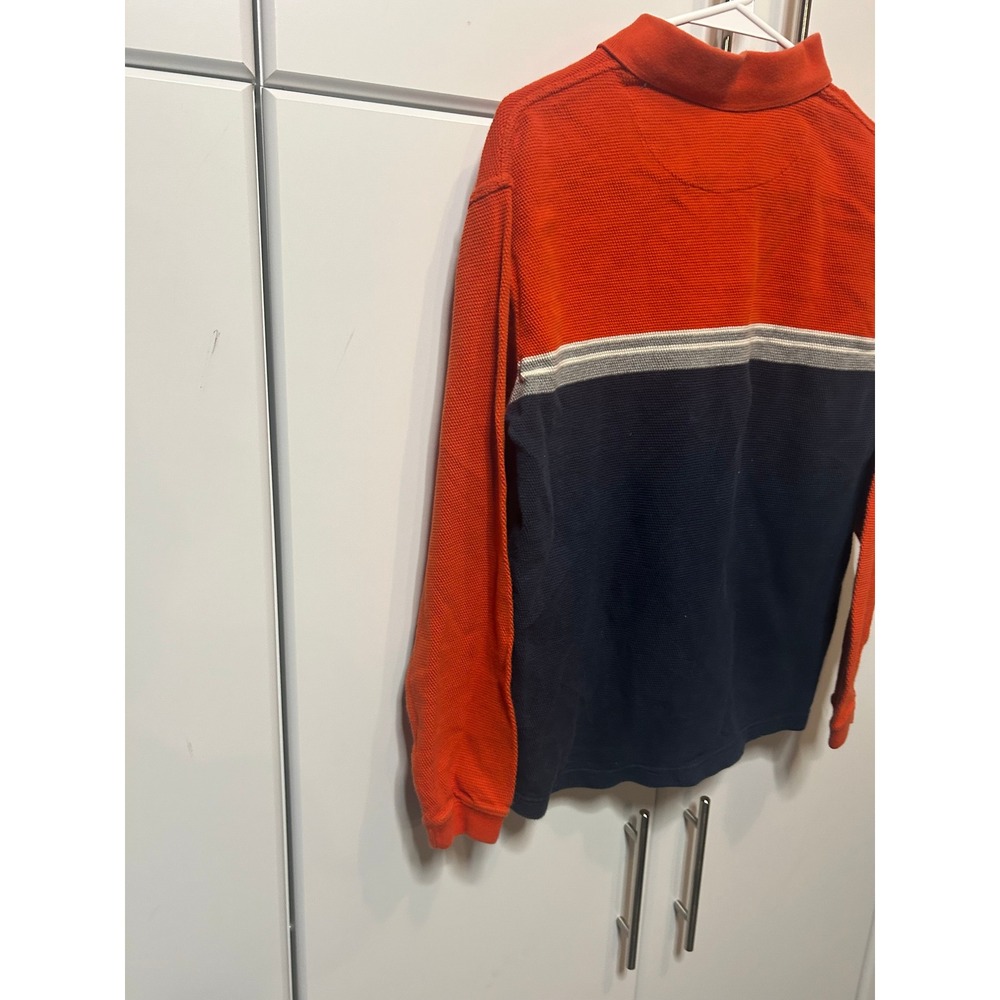 Gap Mens XS Long Sleeve Pique Polo Shirt Orange Navy Blue Colorblock Cotton - Picture 14 of 16